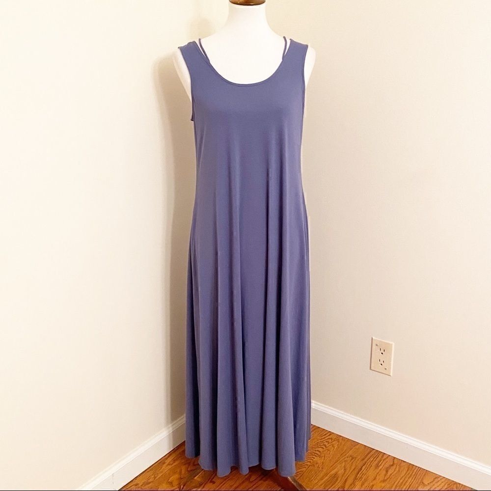 Eileen Fisher Blue Strappy Back Jersey Maxi Dress
